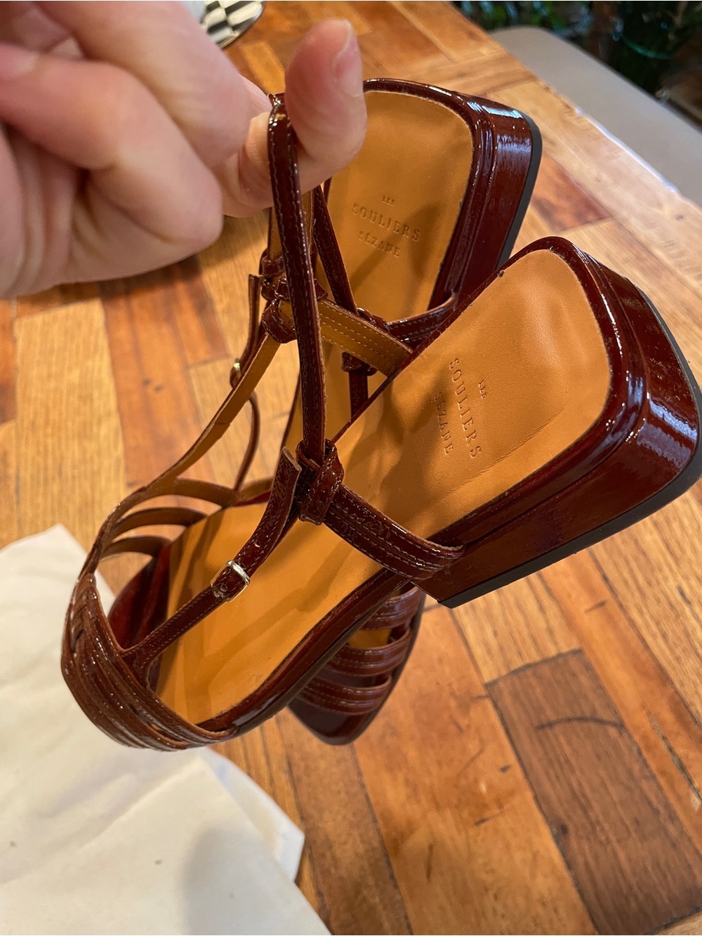 Sezane Patent Leather Strappy Sandals in Deep Wine - Picture 4 of 4